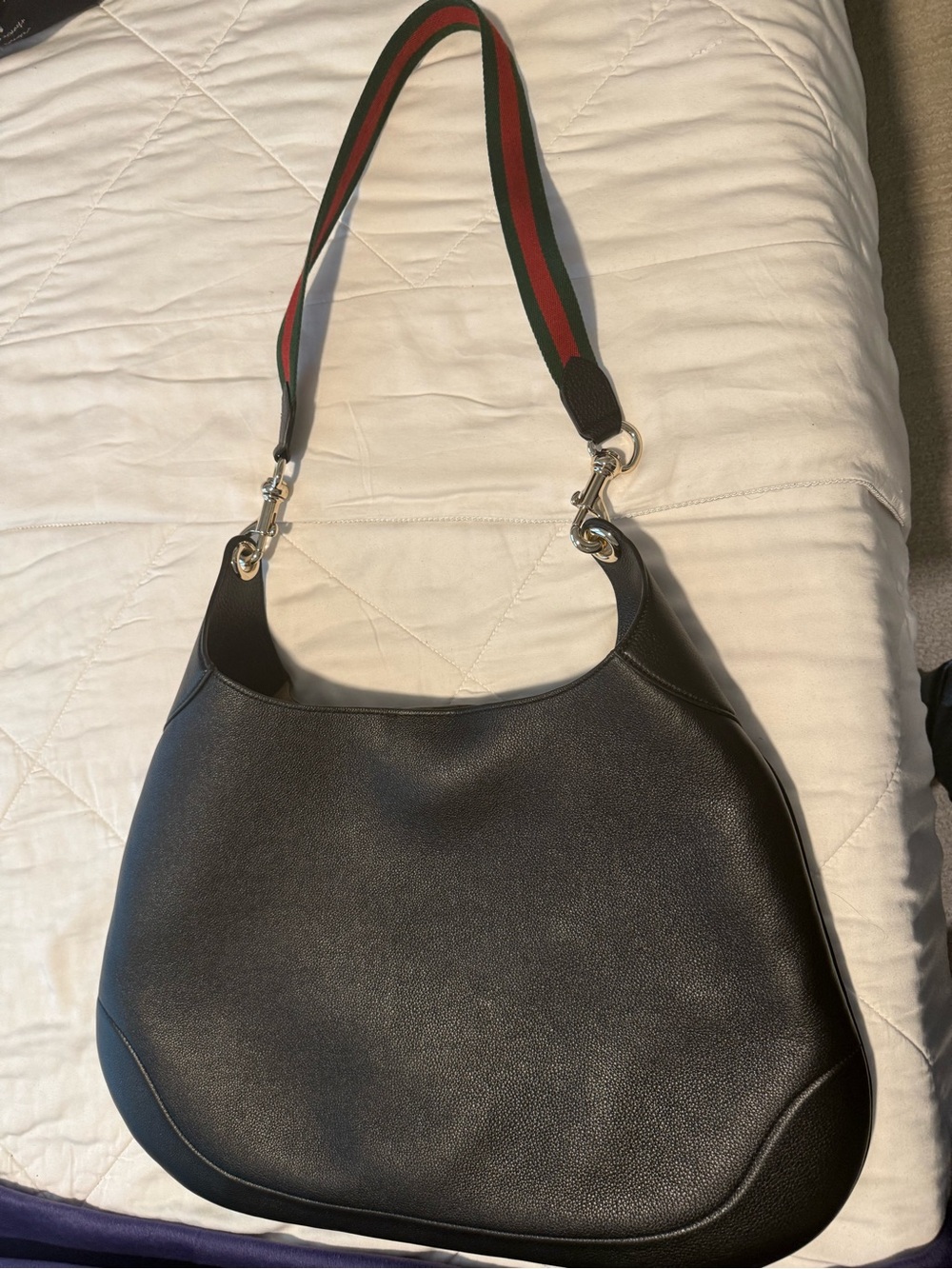 Gucci Black Hobo Bag with Green and Red Webbing Strap